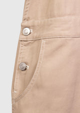 Contrast Stitch Denim Midi Jumper Skirt in Beige