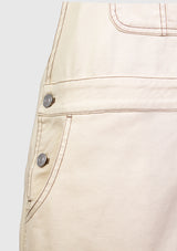 Contrast Stitch Denim Midi Jumper Skirt in Ivory