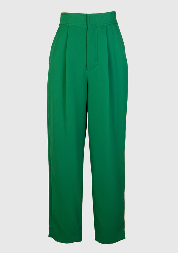Pleat-Front Tapered Pants in Green