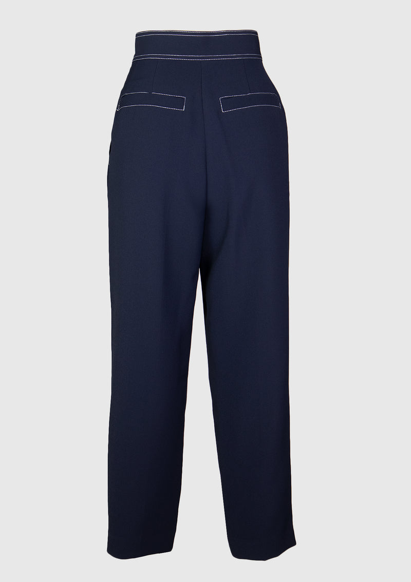 Pleat-Front Tapered Pants in Navy