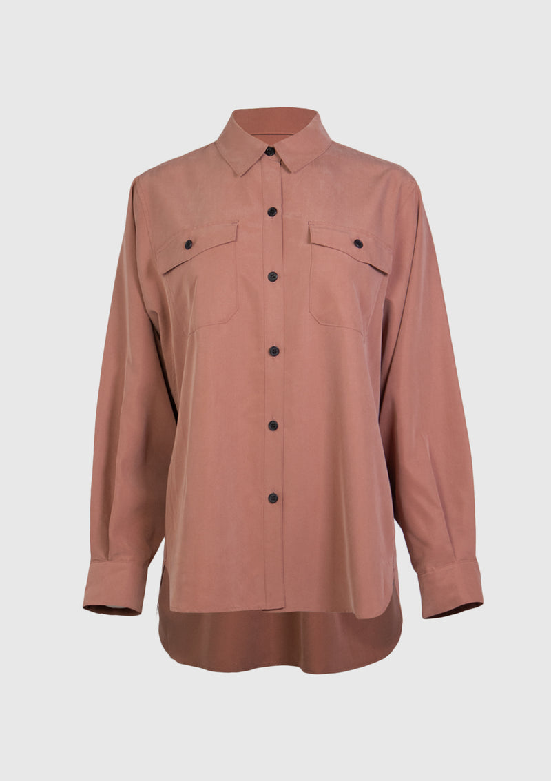 Oversized Shirt with Gathered Yoke in Brown