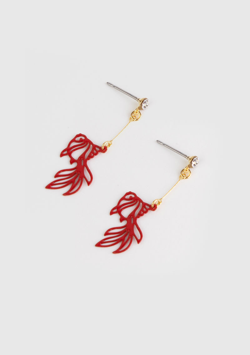 Openwork Goldfish Drop Earrings in Red