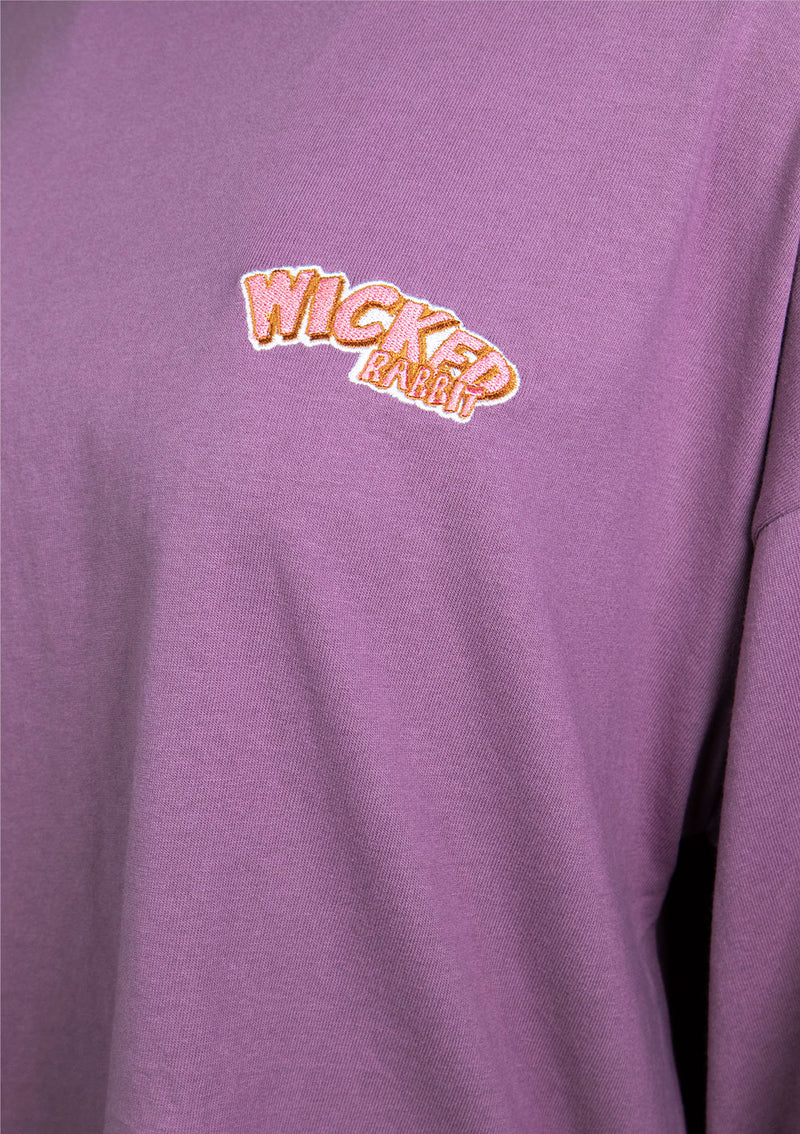 WICKED RABBIT Graphic Logo Tee with Long Puff Sleeves in Purple