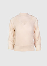Sheer Wrap-Style Pullover with High-Neck Sleeveless Top Set in Cream