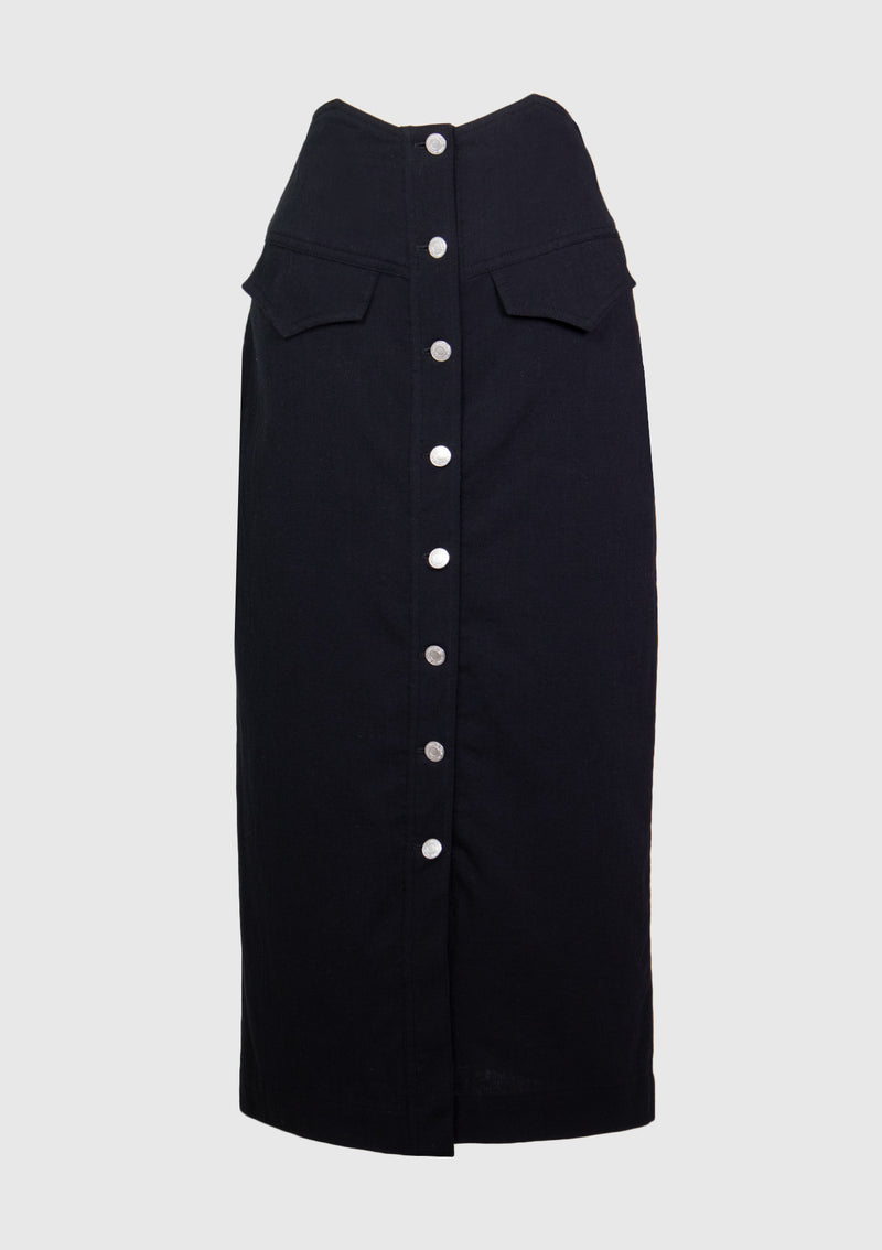 High-Waisted I-Line Fitted Midi Skirt in Black