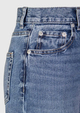 Cotton High-Waisted Tapered Jeans with Center-Pressed Detail in Denim Light Wash