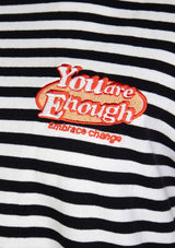 YOU ARE ENOUGH Short-Sleeved Contrast Trim Graphic Tee in Black Border