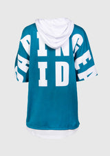 Oversized Logo Print Layered-Style Hoodie in Teal