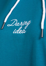Oversized Logo Print Layered-Style Hoodie in Teal