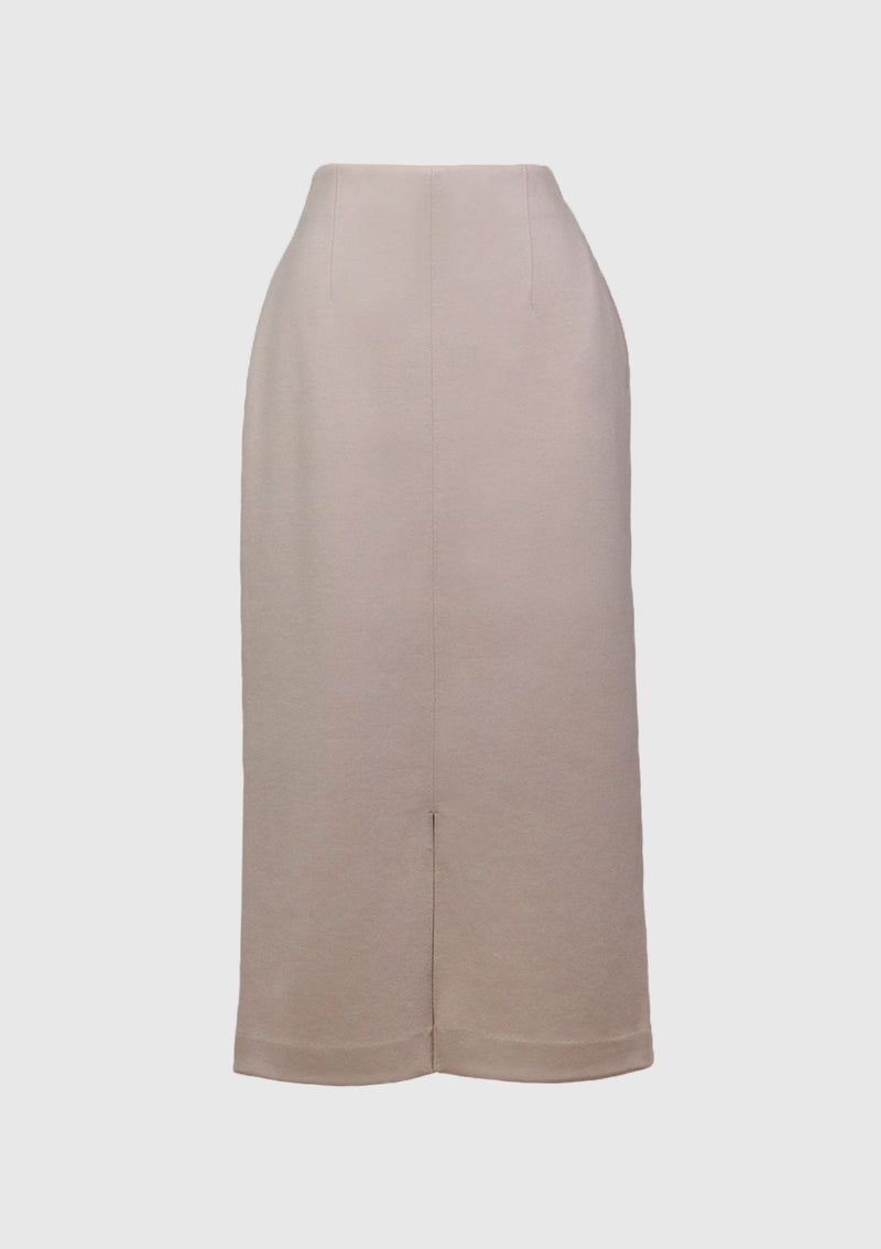 I-Line Midi Skirt with Front Slit in Beige