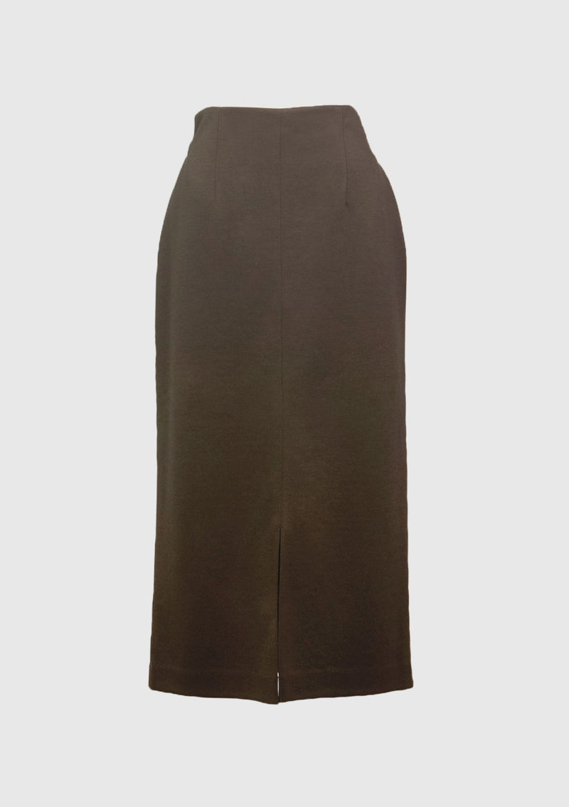 I-Line Midi Skirt with Front Slit in Khaki Green