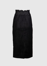 High-Waisted Zip-Front I-Line Denim Skirt in Black