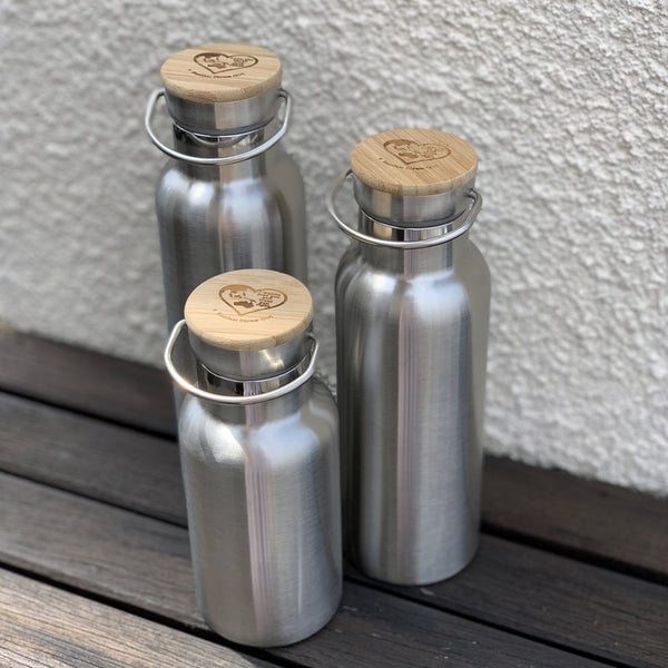 Stainless Steel Thermal Flask with Engraved Bamboo Cap