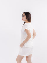 Wide-Neck Short-Sleeved Blouse in White