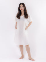 V-Neck Short-Sleeved Midi Dress in White