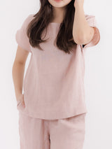 Wide-Neck Short-Sleeved Blouse in Dusty Pink