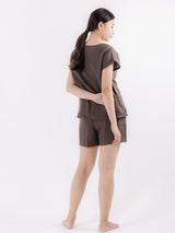 Wide-Neck Short-Sleeved Blouse in Brown