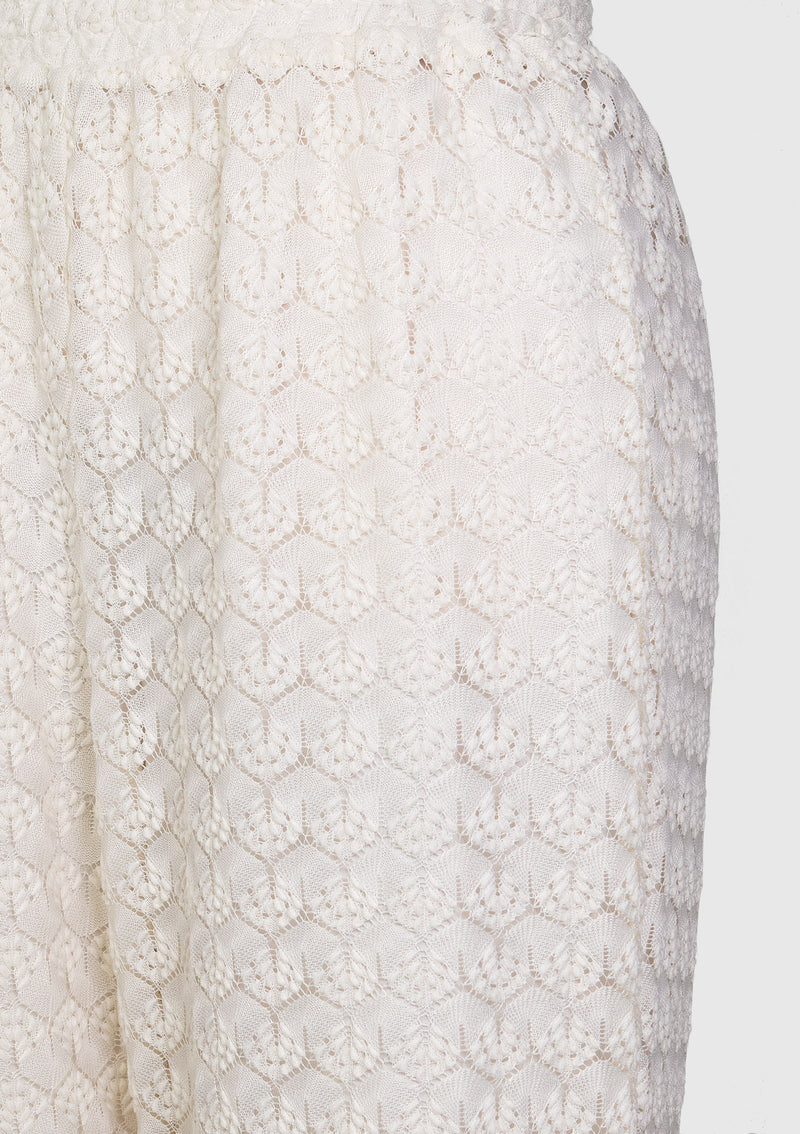 Jacquard Lace Straight-Leg Pants in Off White