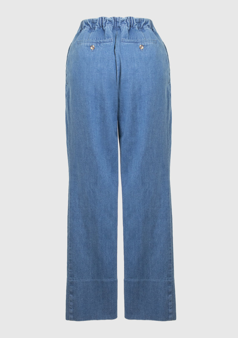 Slim-Cut Jeans with Hem Slit in Denim Blue