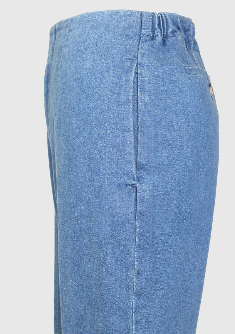 Slim-Cut Jeans with Hem Slit in Denim Blue