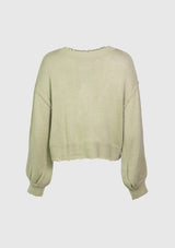 2-Way Cropped Distressed Cardigan in Green