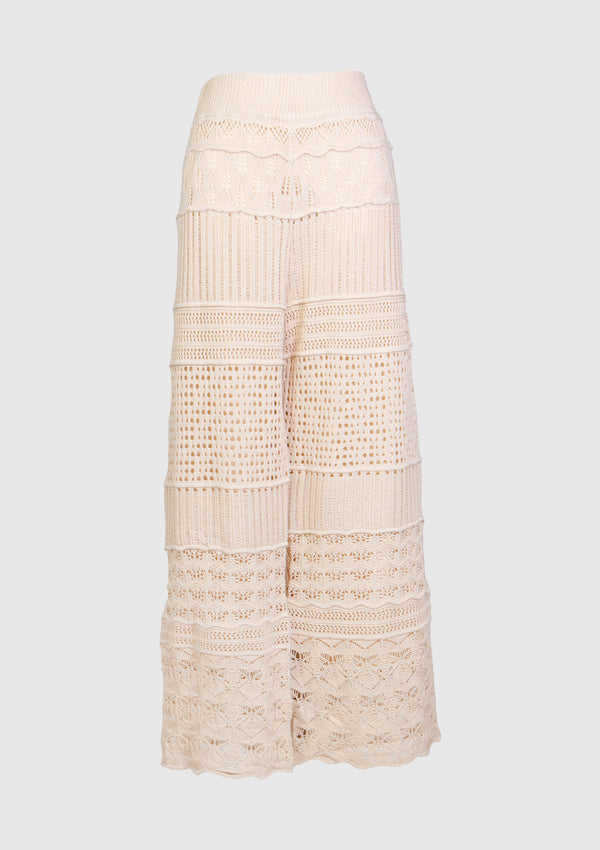 Patchwork-Style Knitted Pants in Ivory