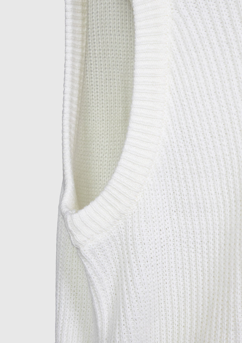V-Neck Ribbed Knit Vest in White - LUMINE SINGAPORE