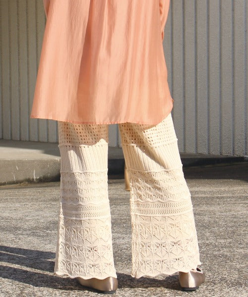 Patchwork-Style Knitted Pants in Ivory