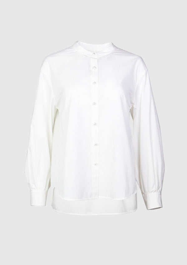 Puff-Sleeve Mandarin-Collared Shirt in White - LUMINE SINGAPORE