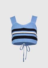 Lace-Up Knitted Bustier in Blue Border - LUMINE SINGAPORE