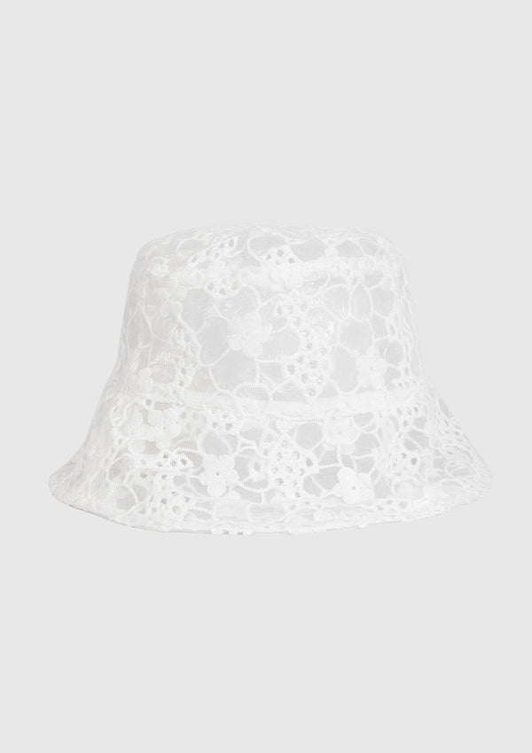 Sheer Floral Lace Bucket Hat in White