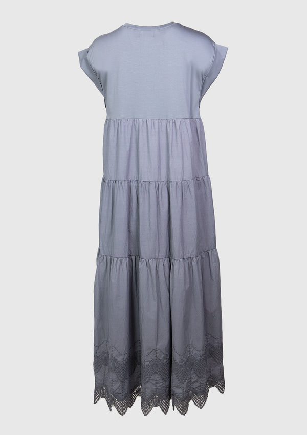 Lace-Hem Tiered Maxi Dress in Blue