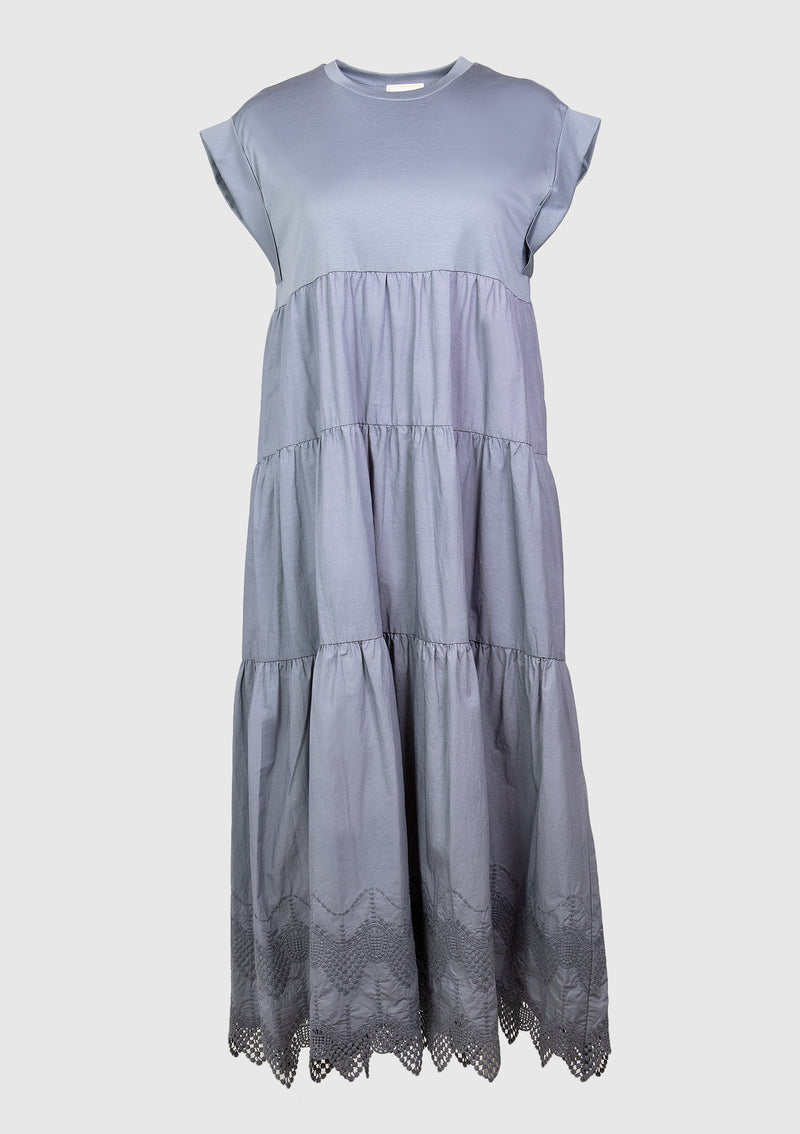 Lace-Hem Tiered Maxi Dress in Blue