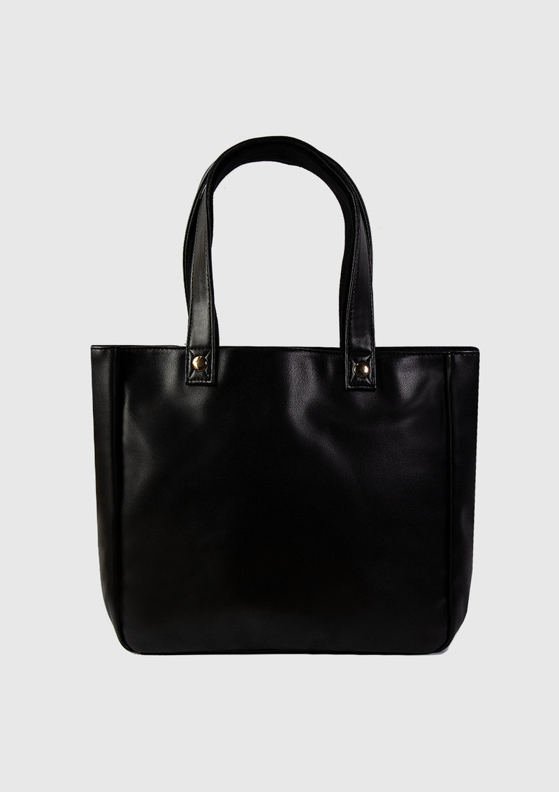 Large Layered Lace-Up Vinyl Tote in Black