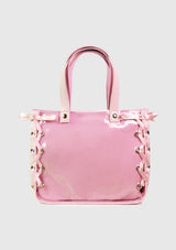 Large Layered Lace-Up Vinyl Tote in Light Pink