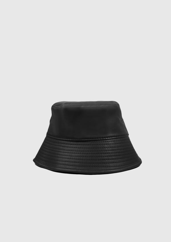 Faux Leather Bucket Hat in Black