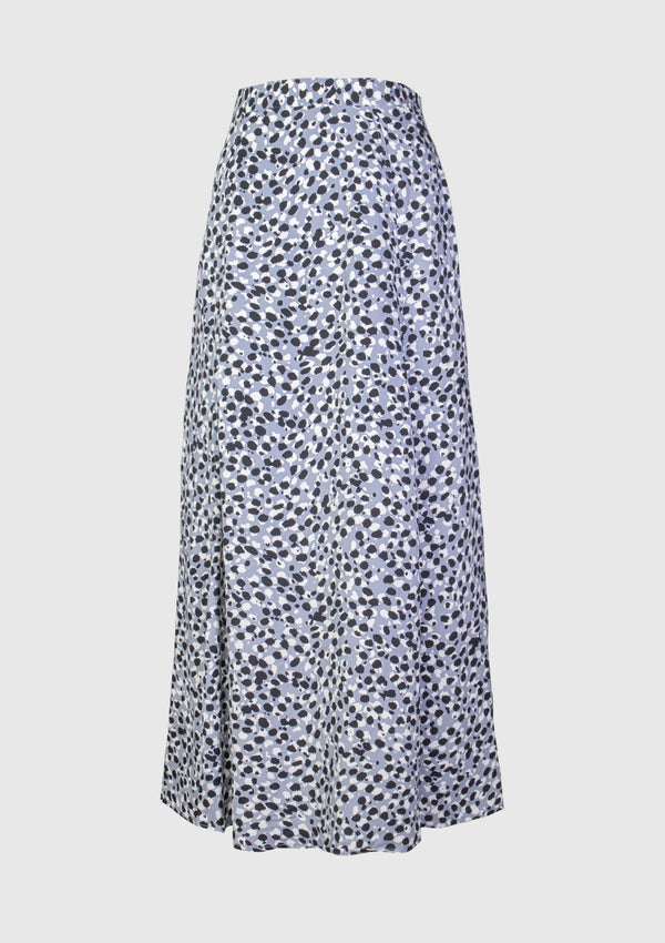 Leopard Pattern Side Slit Flare Skirt in Grey