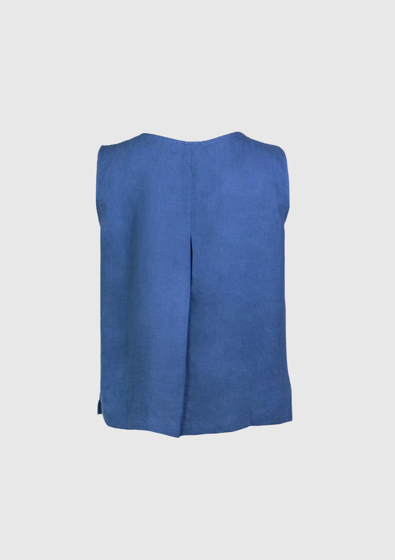 Square-Neck Sleeveless Button Blouse in Dark Blue