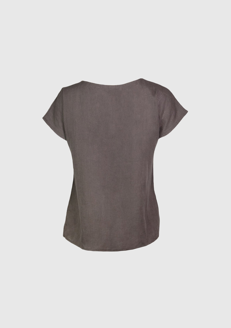 Wide-Neck Short-Sleeved Blouse in Brown