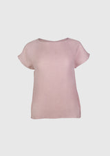 Wide-Neck Short-Sleeved Blouse in Dusty Pink