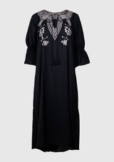 Tiered-Back Maxi Dress with Embroidery in Black