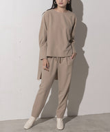 Long-Sleeved Boxy Blouse with Hi-Lo Hem in Beige
