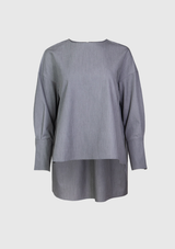 Long-Sleeved Boxy Blouse with Hi-Lo Hem in Grey