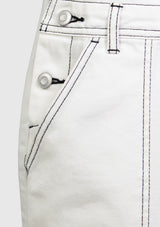 Contrast Stitch Denim Long Jumper Skirt in White