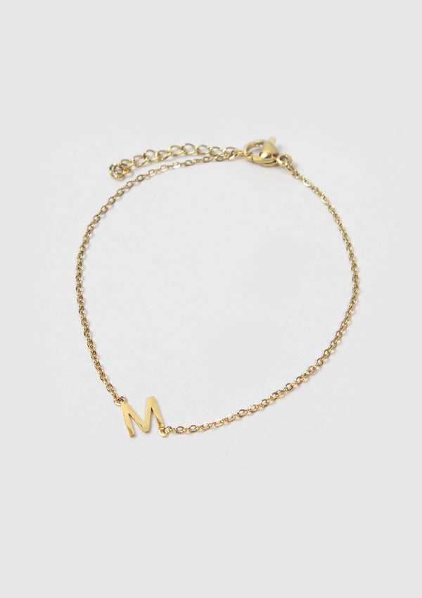 M Initials Pendant Bracelet in Gold