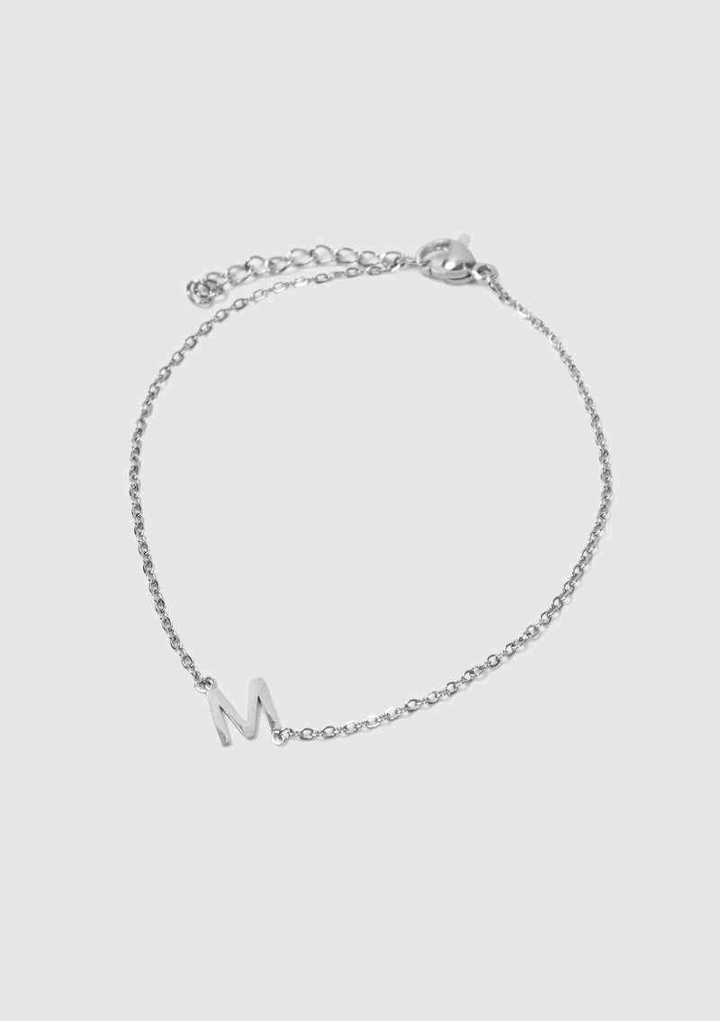 M Initials Pendant Bracelet in Silver