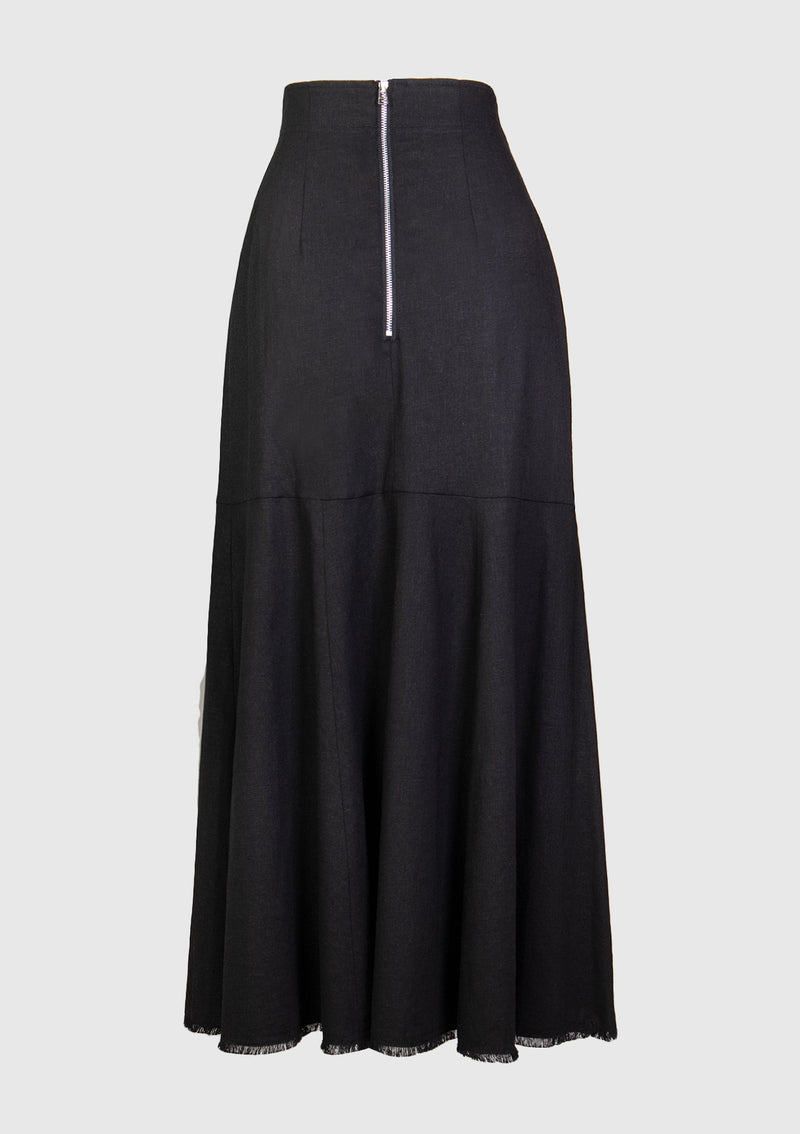 Fringed-Hem Mermaid Skirt in Black