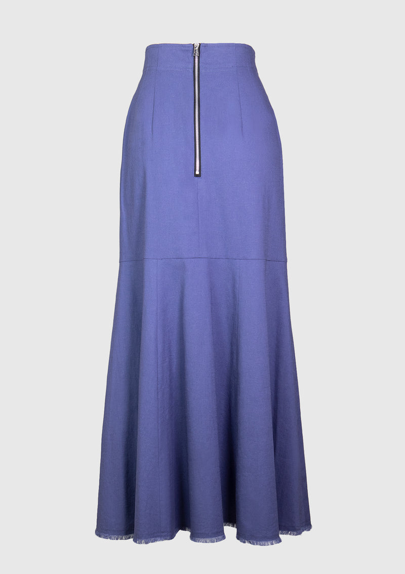 Fringed-Hem Mermaid Skirt in Blue
