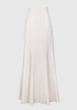 Fringed-Hem Mermaid Skirt in White Stripe