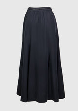 Midi Trumpet Skirt with Cord Sash in Black
